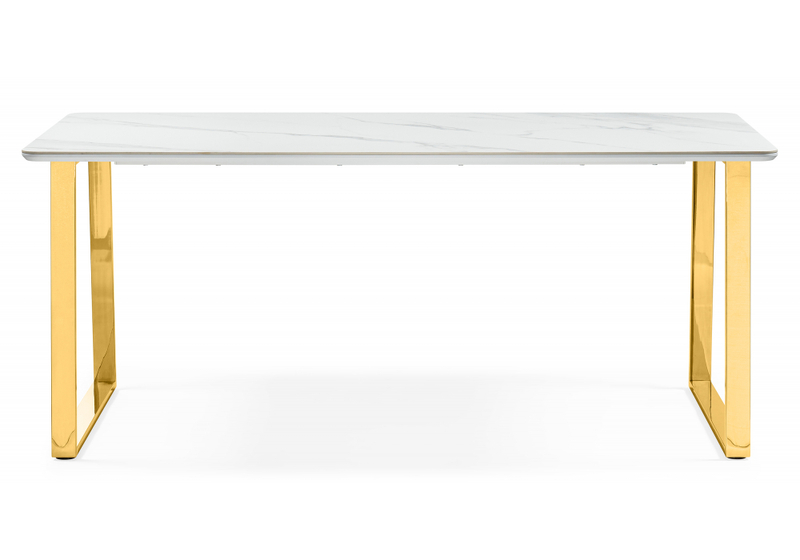 Керамический стол, Селена 2 180х90х77 белый мрамор / золото