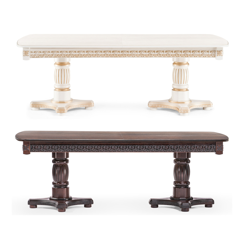 Стол деревянный, Морнит 220(320)х110 слоновая кость / золото