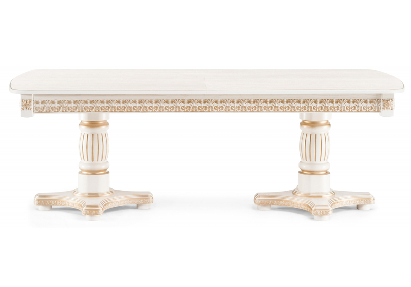 Стол деревянный, Морнит 220(320)х110 слоновая кость / золото