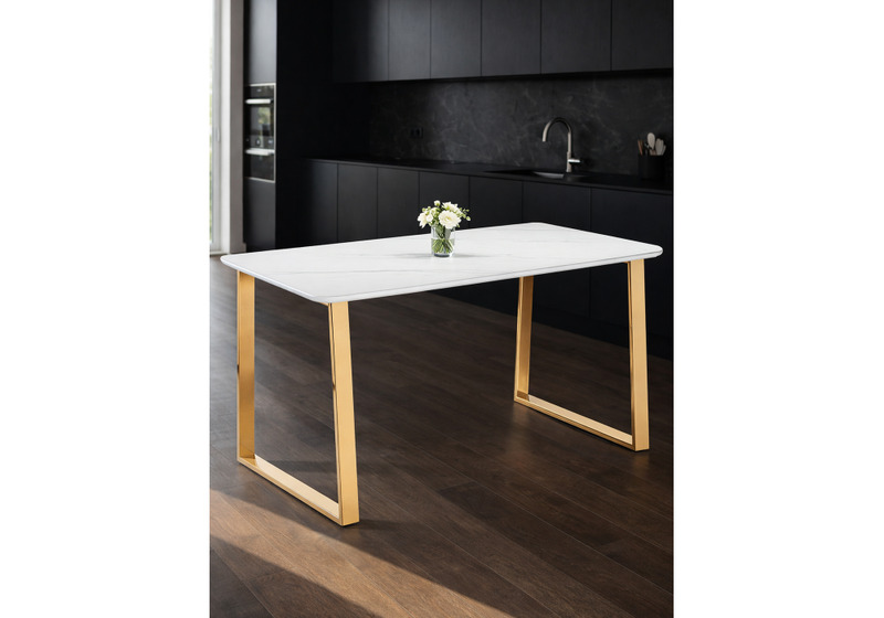 Керамический стол, Селена 2 160х90х77 белый мрамор / золото
