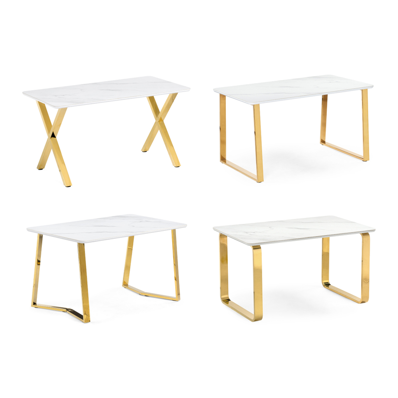 Керамический стол, Селена 2 160х90х77 белый мрамор / золото