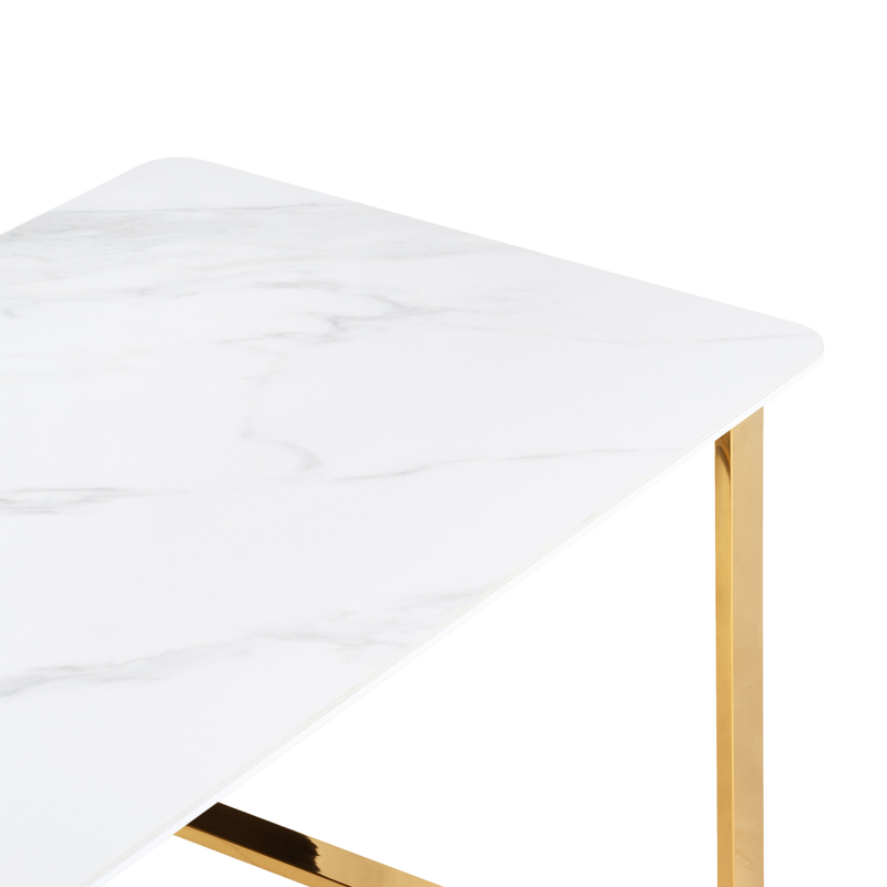 Керамический стол, Селена 2 160х90х77 белый мрамор / золото