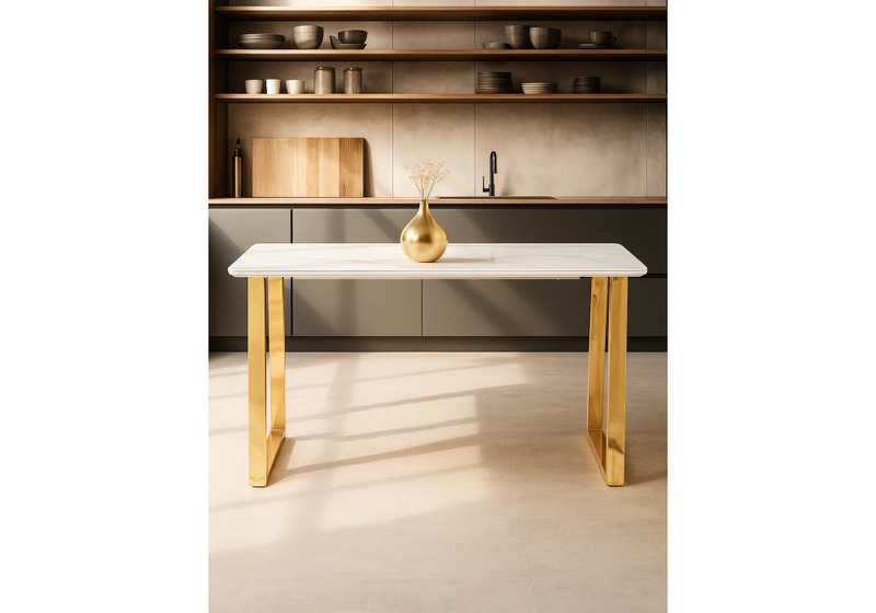 Керамический стол, Селена 2 160х90х77 белый мрамор / золото