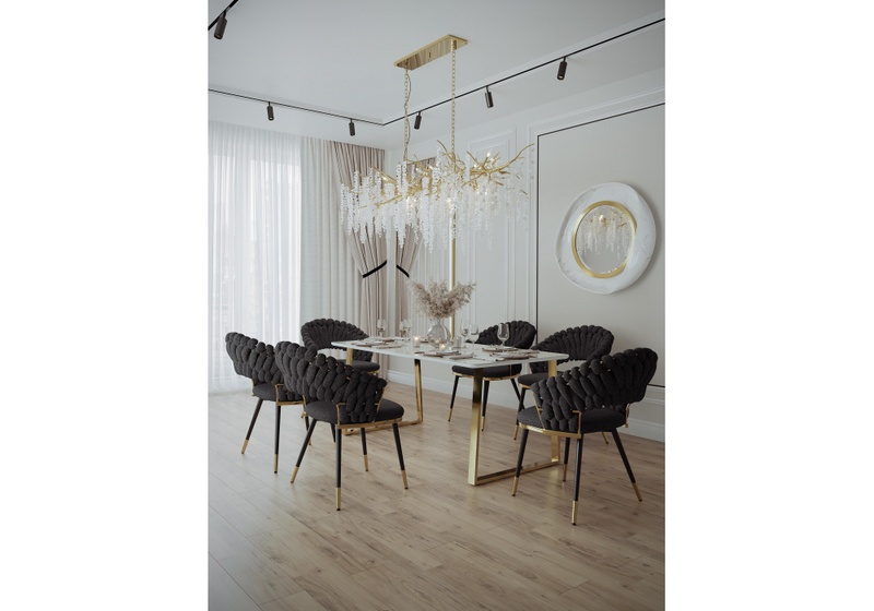 Керамический стол, Селена 2 160х90х77 белый мрамор / золото