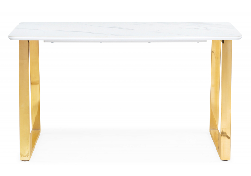 Керамический стол, Селена 2 160х90х77 белый мрамор / золото