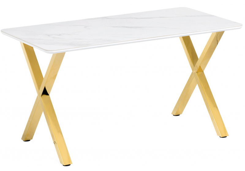 Керамический стол, Селена 3 160х90х77 белый мрамор / золото