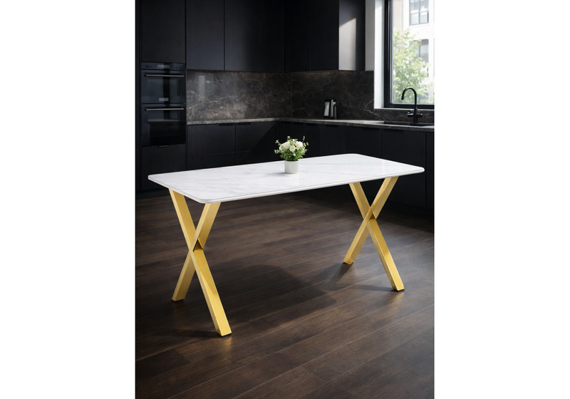 Керамический стол, Селена 3 160х90х77 белый мрамор / золото