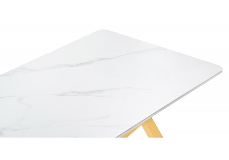 Керамический стол, Селена 3 160х90х77 белый мрамор / золото