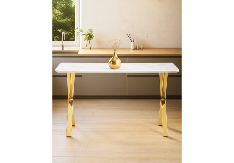 Керамический стол, Селена 3 160х90х77 белый мрамор / золото