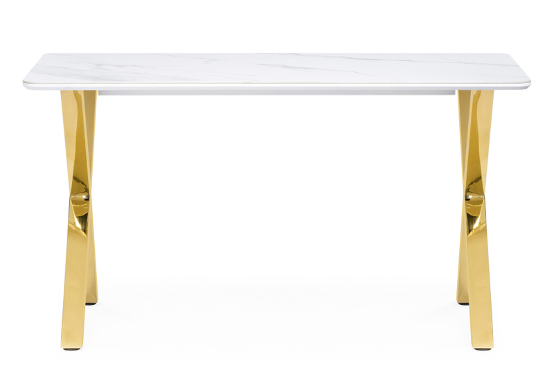 Керамический стол, Селена 3 160х90х77 белый мрамор / золото