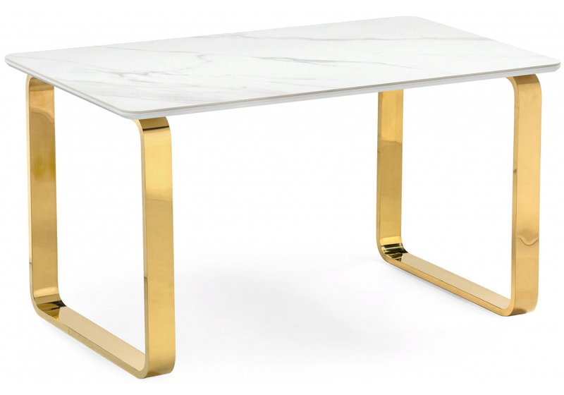 Керамический стол, Селена 4 160х90х77 белый мрамор / золото