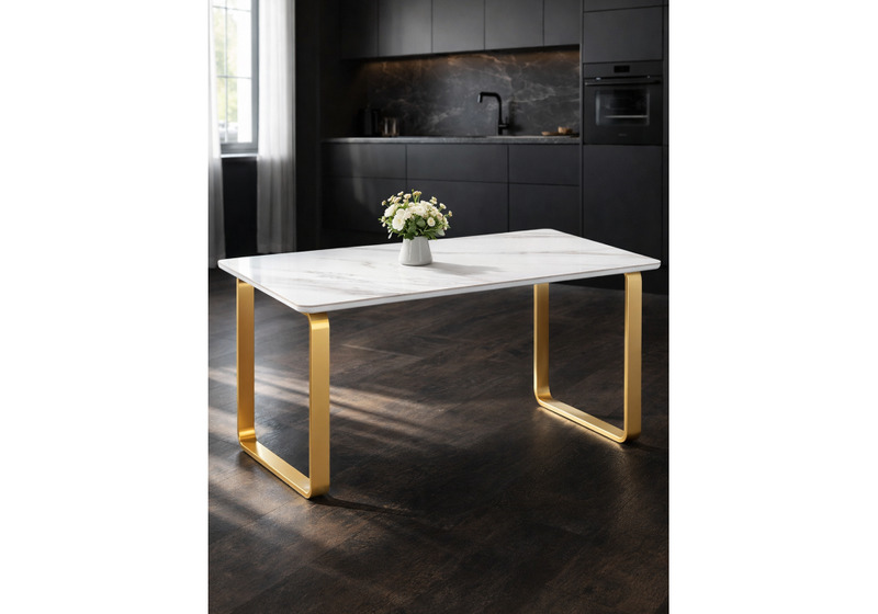 Керамический стол, Селена 4 160х90х77 белый мрамор / золото