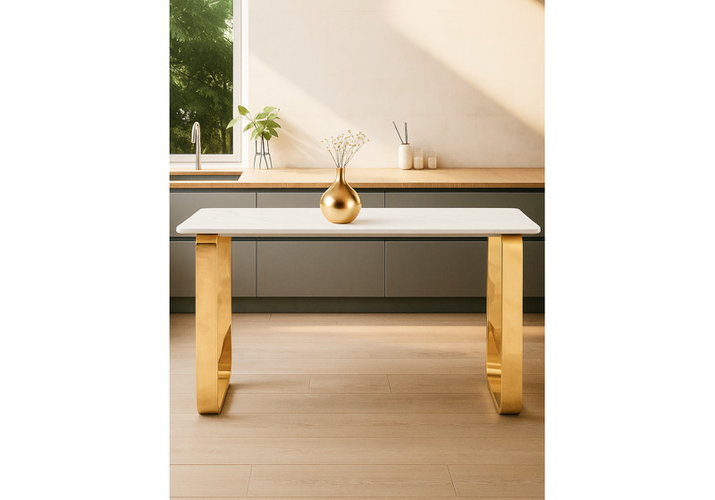 Керамический стол, Селена 4 160х90х77 белый мрамор / золото