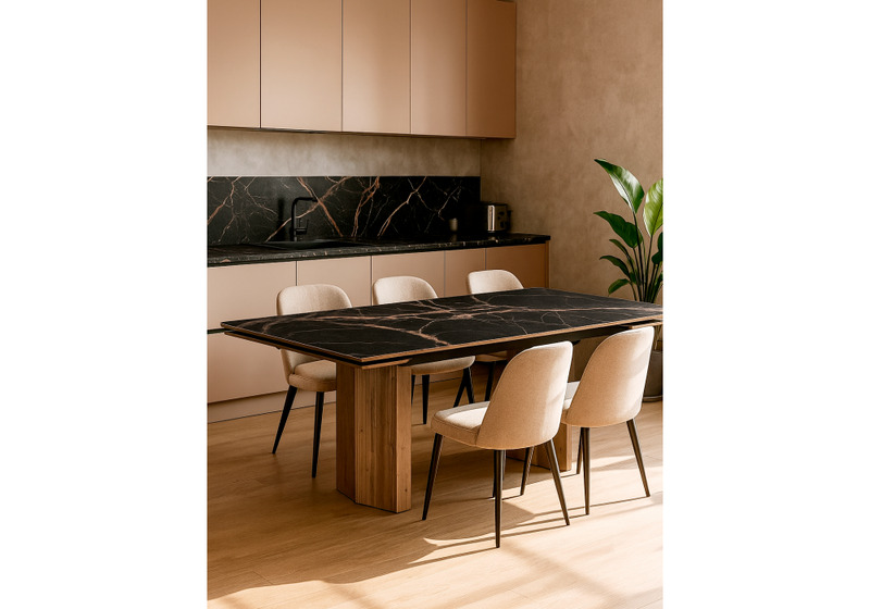 Стол стеклянный, Монерон 200(260)х100х77 мейджик / орех кантри