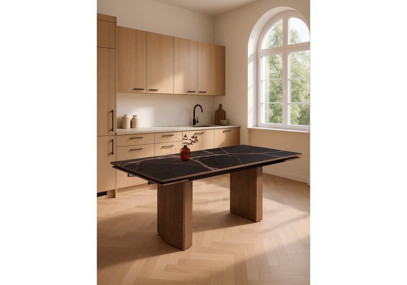 Стол стеклянный, Монерон 200(260)х100х77 мейджик / орех кантри