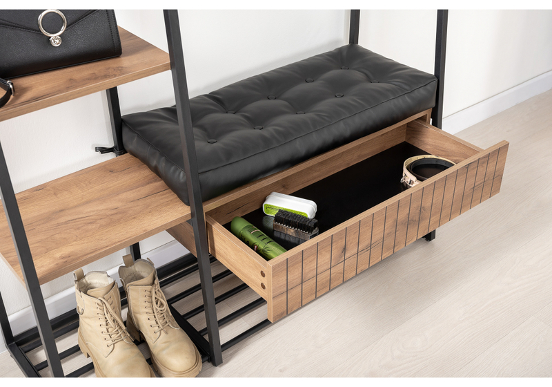 Прихожая, Гранд 15.124 дуб крафт табачный / кожзам HOLST Black