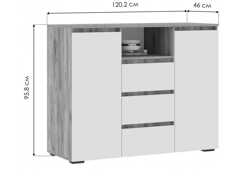 Комод, Элла КМ 01 белый / дуб крафт золото