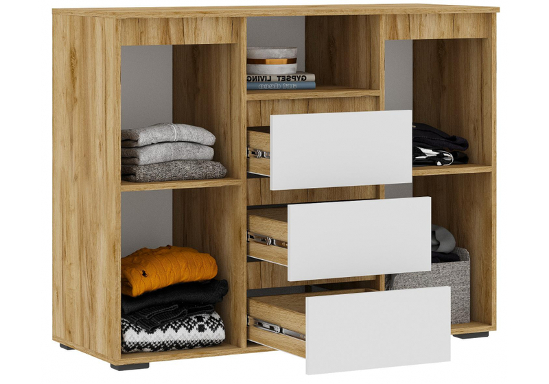 Комод, Элла КМ 01 белый / дуб крафт золото