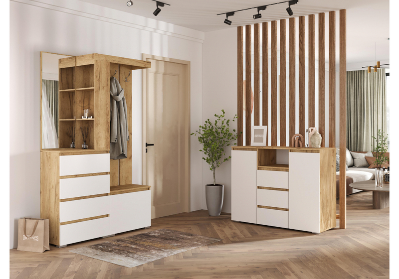 Комод, Элла КМ 01 белый / дуб крафт золото