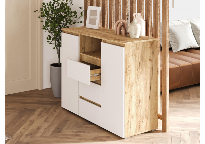 Комод, Элла КМ 01 белый / дуб крафт золото