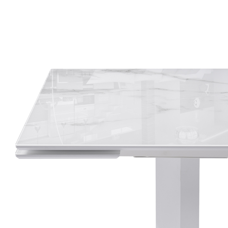 Стол стеклянный, Монерон 200(260)х100х77 белый мрамор / белый