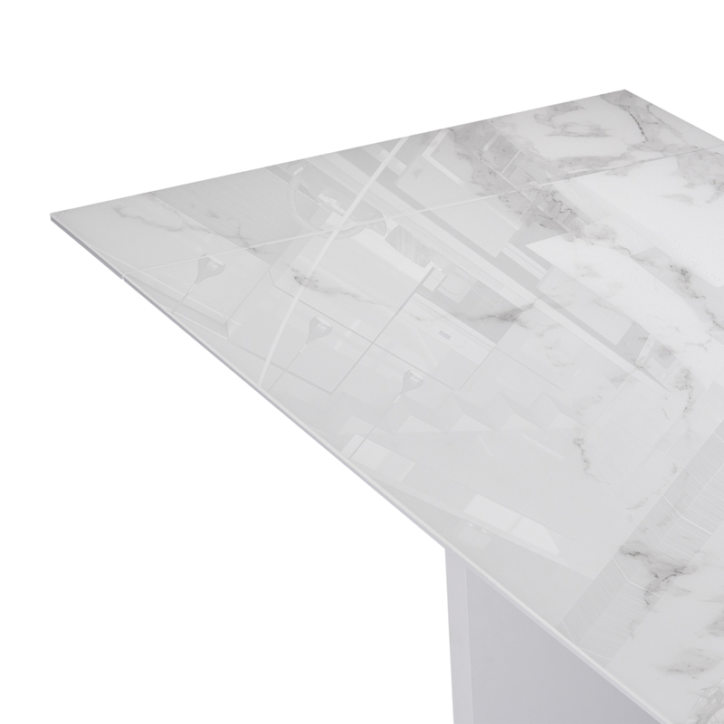 Стол стеклянный, Монерон 200(260)х100х77 белый мрамор / белый