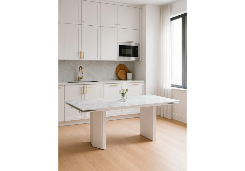 Стол стеклянный, Монерон 200(260)х100х77 белый мрамор / белый