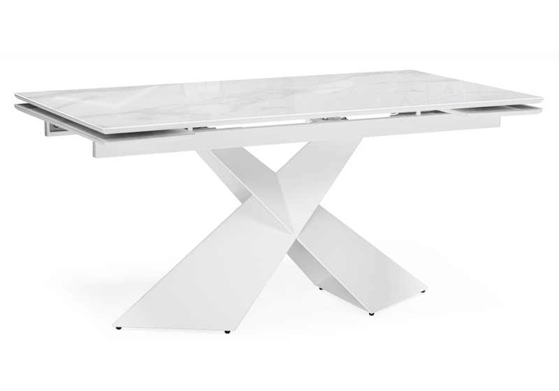 Стол стеклянный, Хасселвуд 160(220)х90х77 белый мрамор / белый