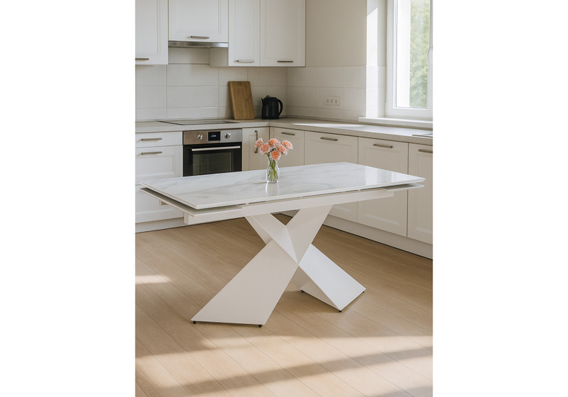 Стол стеклянный, Хасселвуд 160(220)х90х77 белый мрамор / белый