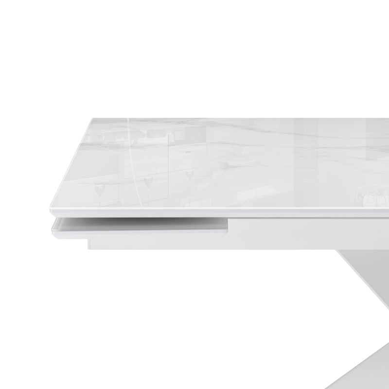 Стол стеклянный, Хасселвуд 160(220)х90х77 белый мрамор / белый