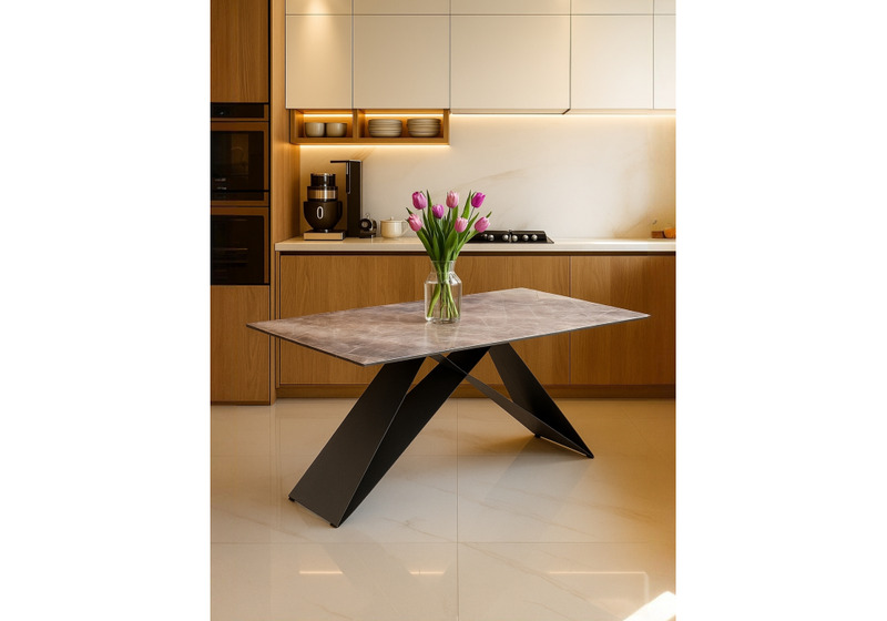 Стол стеклянный, Ноттингем 180х90х74 карелия / черный