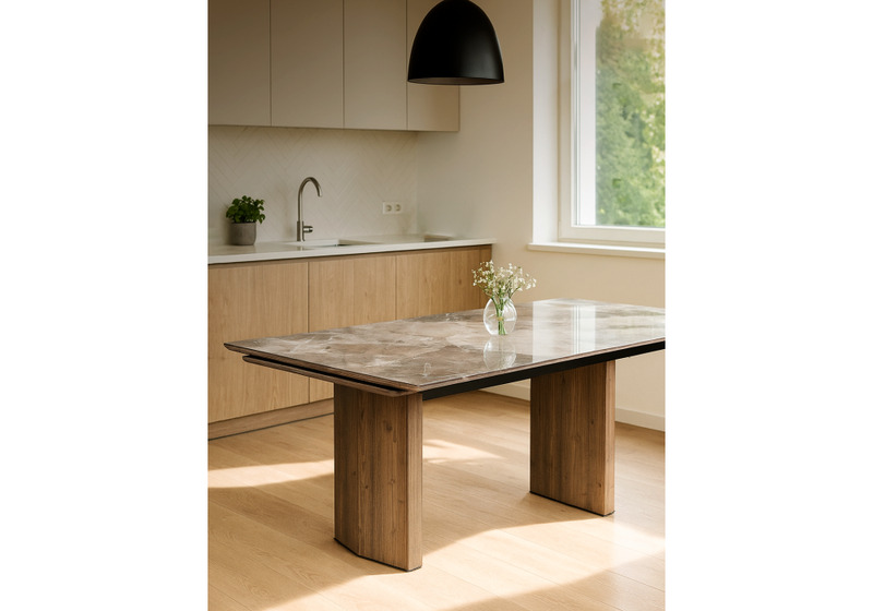 Стол стеклянный, Монерон 200(260)х100х77 каталония / орех кантри