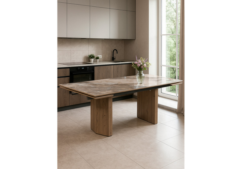 Стол стеклянный, Монерон 200(260)х100х77 каталония / орех кантри