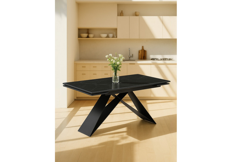 Керамический стол, Ноттингем 160(220)х90х79 черный мрамор / черный