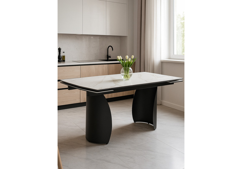 Керамический стол, Готланд 180(240)х90х79 белый мрамор  / черный