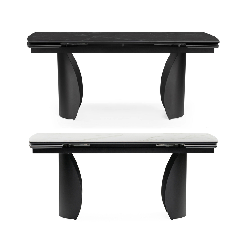 Керамический стол, Готланд 180(240)х90х79 белый мрамор  / черный