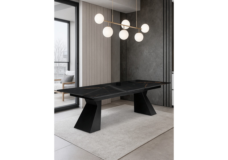 Стол стеклянный, Денхольм 240(290)х100х75 обсидиан / черный