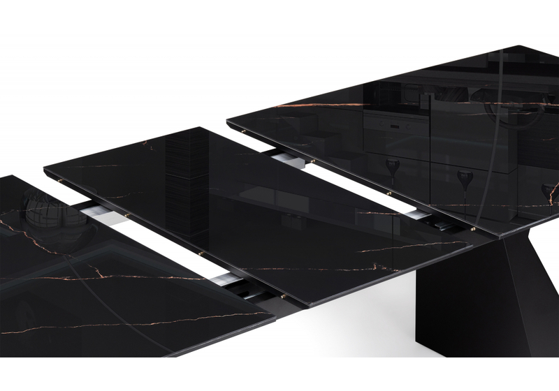 Стол стеклянный, Денхольм 240(290)х100х75 обсидиан / черный