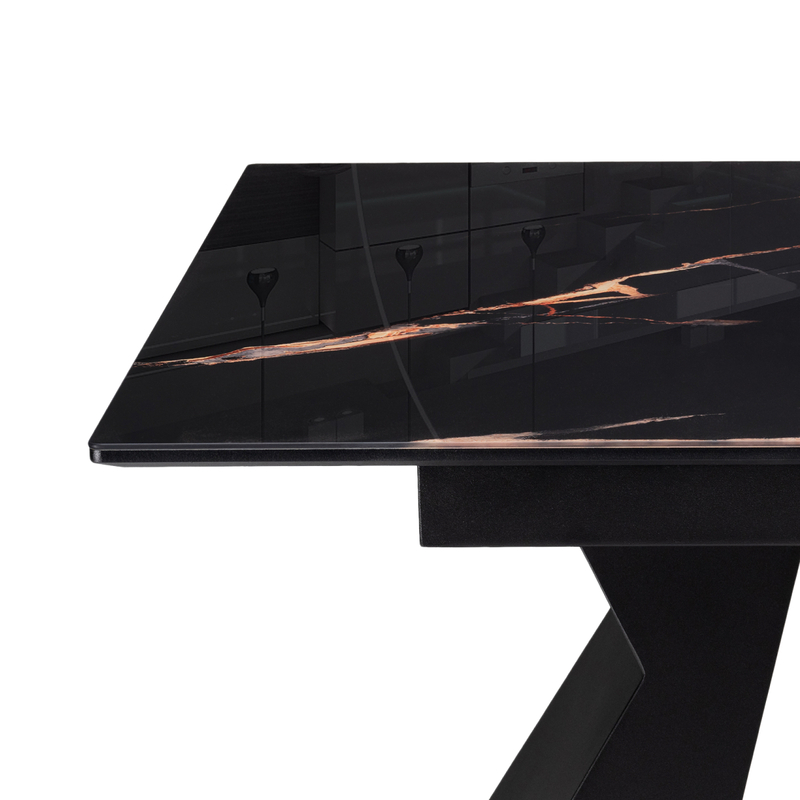 Стол стеклянный, Денхольм 240(290)х100х75 обсидиан / черный