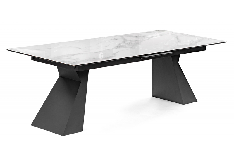Стол стеклянный, Денхольм 240(290)х100х75 белый мрамор / черный
