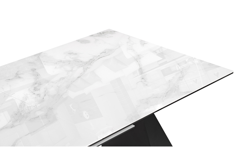 Стол стеклянный, Денхольм 240(290)х100х75 белый мрамор / черный