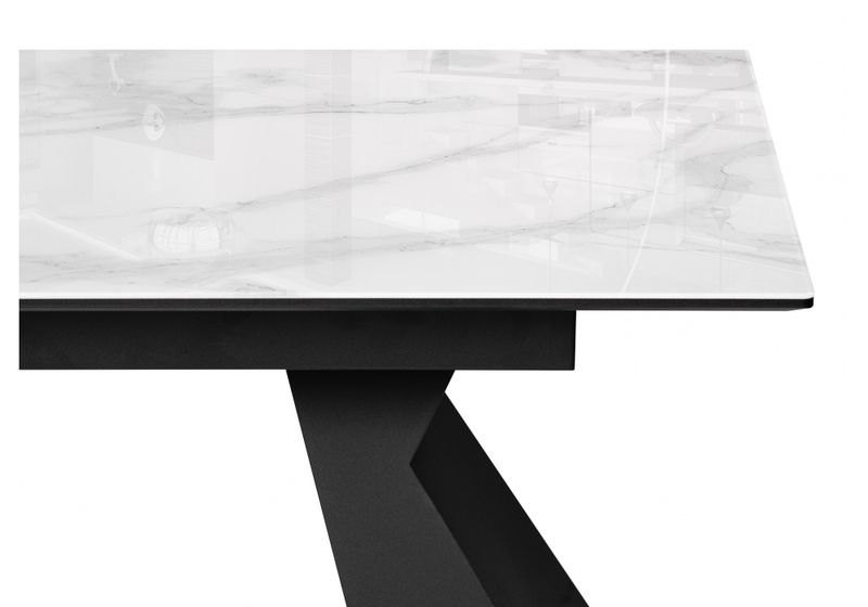 Стол стеклянный, Денхольм 240(290)х100х75 белый мрамор / черный