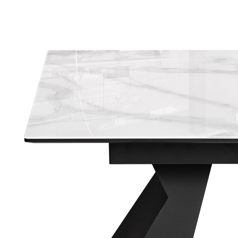Стол стеклянный, Денхольм 240(290)х100х75 белый мрамор / черный