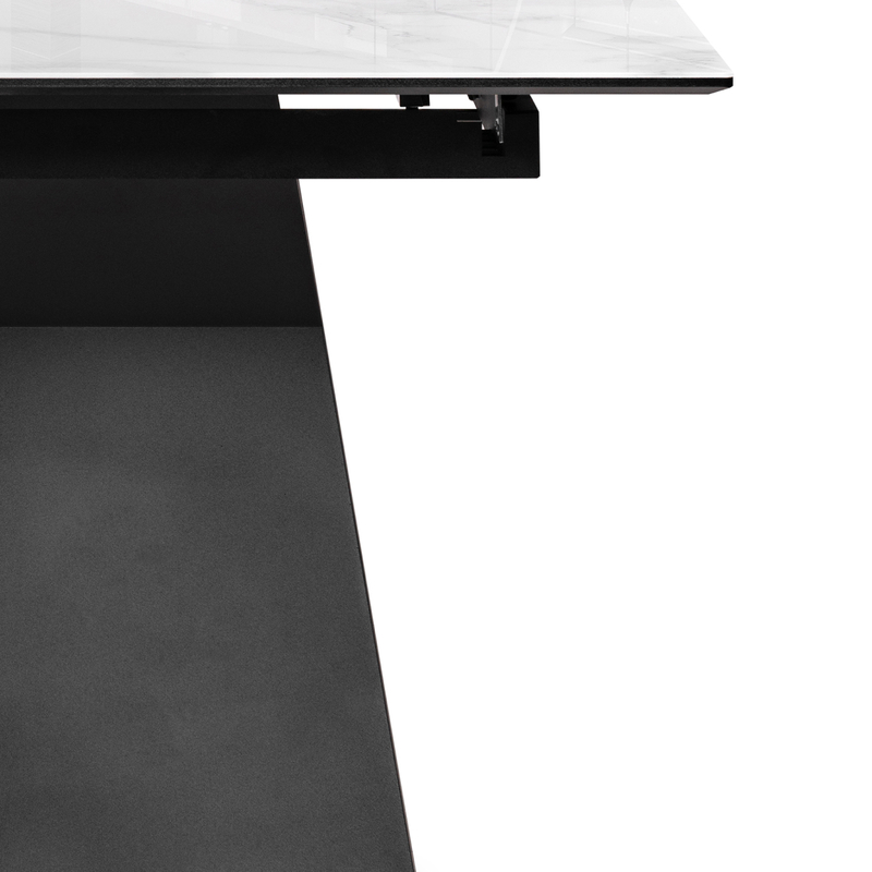 Стол стеклянный, Денхольм 240(290)х100х75 белый мрамор / черный