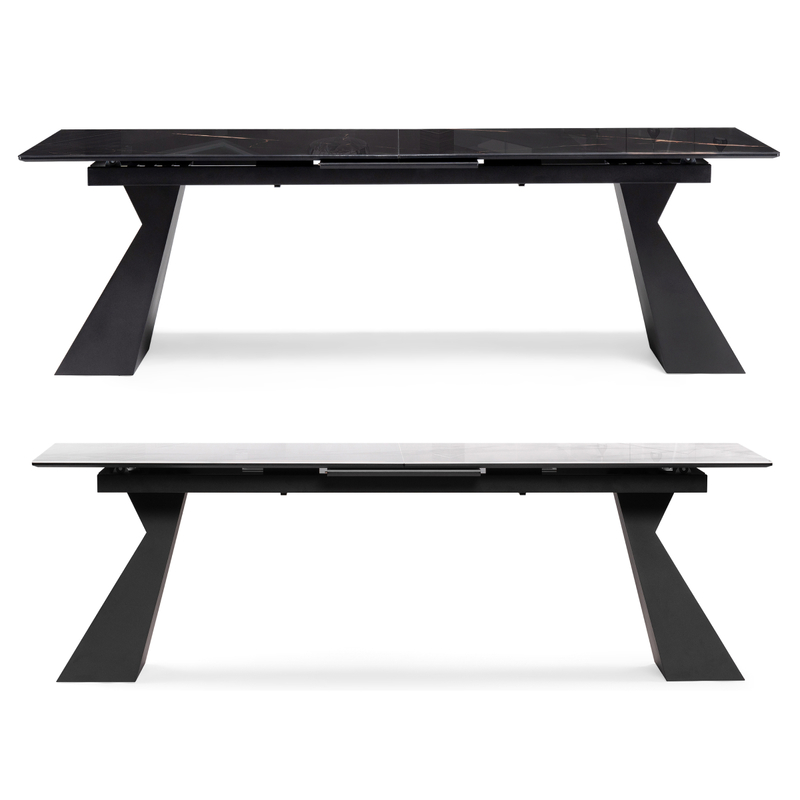 Стол стеклянный, Денхольм 240(290)х100х75 белый мрамор / черный