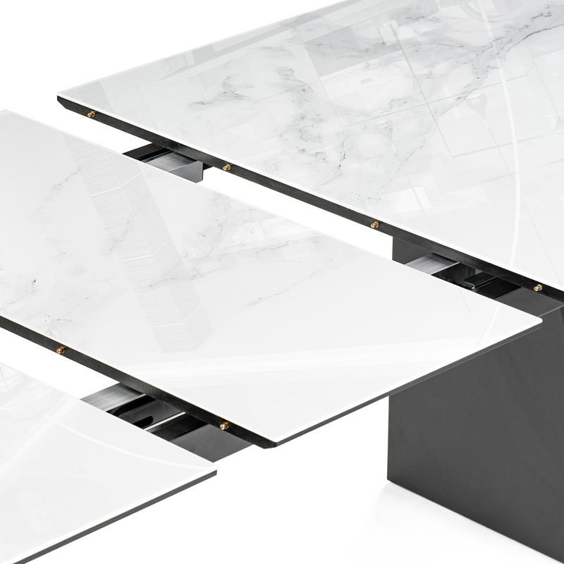 Стол стеклянный, Денхольм 240(290)х100х75 белый мрамор / черный