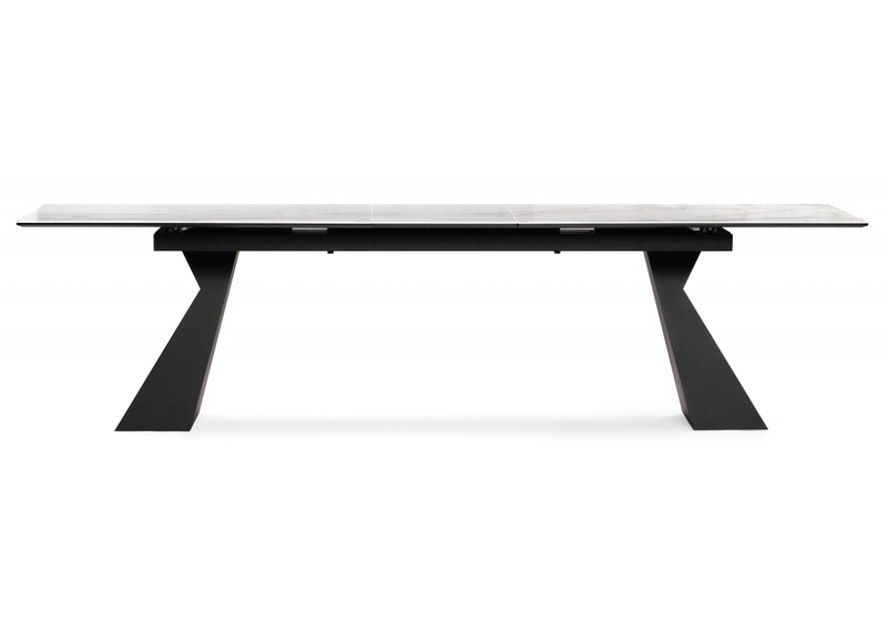 Стол стеклянный, Денхольм 240(290)х100х75 белый мрамор / черный