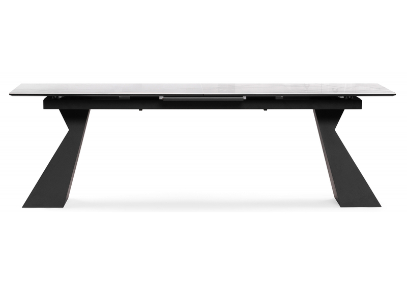 Стол стеклянный, Денхольм 240(290)х100х75 белый мрамор / черный