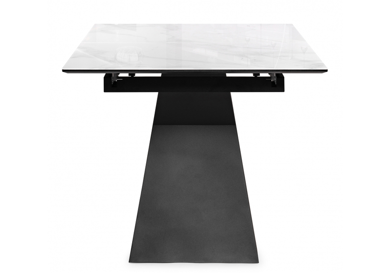 Стол стеклянный, Денхольм 240(290)х100х75 белый мрамор / черный