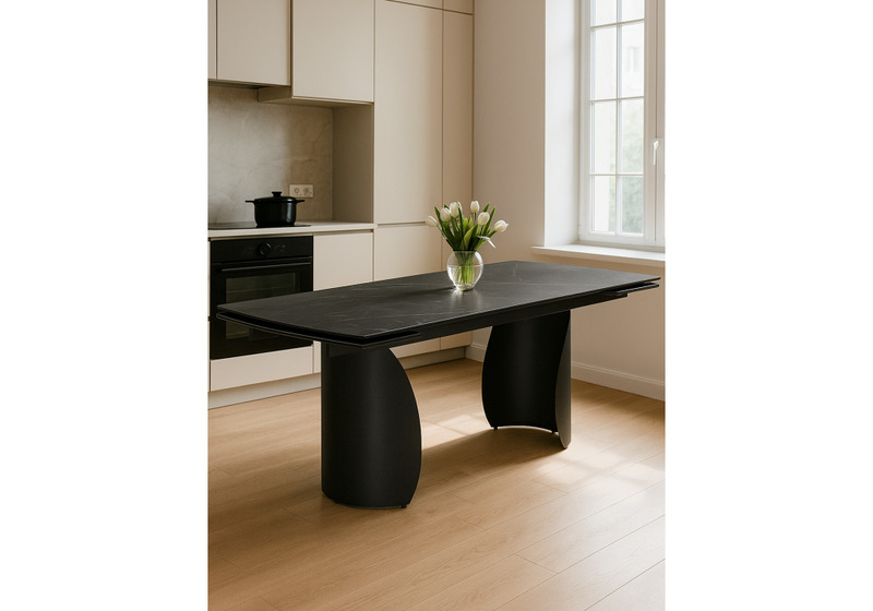 Керамический стол, Готланд 180(240)х90х79 черный мрамор / черный